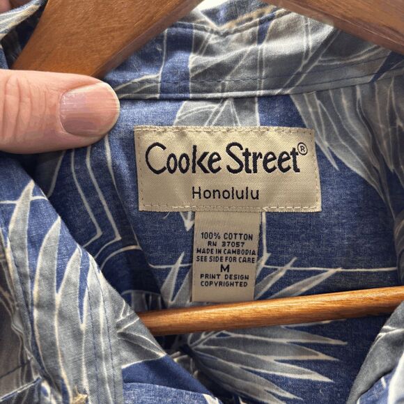 Cooke Street Mens Honolulu Camp Hawaiian Shirt Medium Blue Green Leaves - Picture 5 of 5